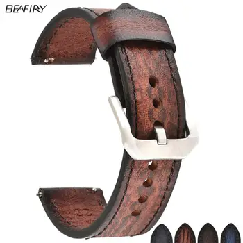 BEAFIRY Genuíno Faixa de Relógio de Couro 18mm 20mm 22mm 24mm de Liberação Rápida pulseiras de Relógio Watchbands Cinto Marrom Cinza Azul para Homens Mulheres