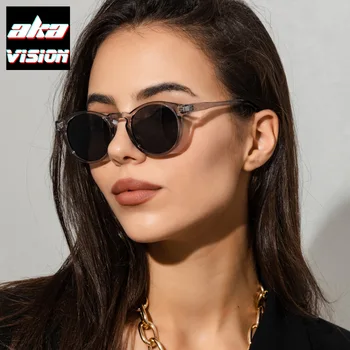 AKA VISÃO Retro Rodada Óculos de sol das Mulheres da Marca do Designer de Óculos para Mulheres/Homens Oval Óculos de Mulheres Transparente Gafas De Sol Mujer 2022