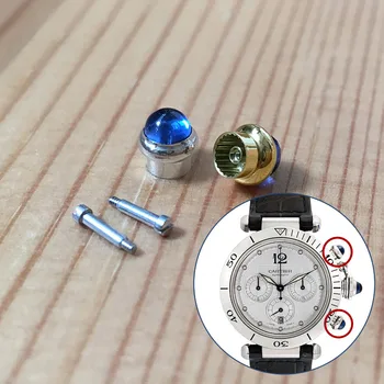 azul safira cristal botão de pressão para Cartier Pasha chronograph38 relógio automático W31030