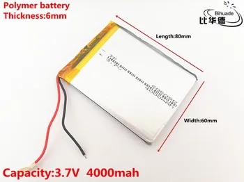 3,7 V,4000mAH,606080 de Polímero de lítio ion / Li-íon da bateria para o BRINQUEDO,BANCO de POTÊNCIA,GPS,mp3,mp4