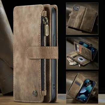 Luxo Carteira Case Para Samsung Galaxy A52s 5G A12 A50 A53 A33 A13 Capa de Couro com Zíper Bolso de Cartão de Camada Dupla de Telefone Estojo