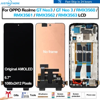 Original AMOLED Para OPPO Realme GT Neo3 GT Neo 3 RMX3560 Pantalla Display lcd de Painel de Toque Digitador da Tela de Montagem de Peças de Reparo