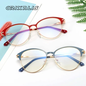 CRIXALIS Luz Azul, Óculos de Mulheres Rodada Computador Óculos de Moda masculina de Metal Prescrição de Óculos Quadro Feminino Masculino UV400