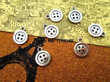 30pcs--Botão de Encantos , Antigo Tibetano prata 2 lados Botão Encantos Pingente 16x13mm
