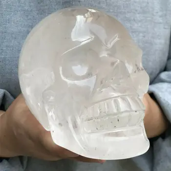 Natural, claro cristal de quartzo crânio esculpido de reiki de cura