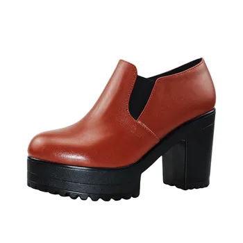 Profundo Boca de Mulheres Bombas de 2022 Primavera de Couro Genuíno Sapatos de Salto Alto com Plataforma de Sapatos Senhoras sapatos Bloco de Calcanhar
