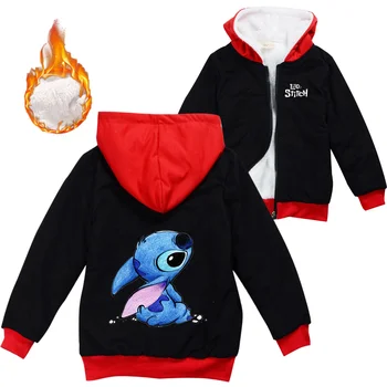 Disney Lilo Stitch Quente Casaco de Inverno De Meninos Meninas rapazes raparigas com Zíper Crianças Casaco Engrossar Camisola com Capuz Crianças Outerwear