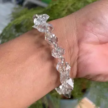 Pulseira de diamante natural de rochas e minérios de herkimer matérias cristal de quartzo pulseira