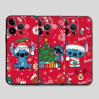Soft Luxo Caso, a Proteção Funda para iPhone 11 12 13 14 Pro Max 7 8 Plus XR XS 13pro 5 Telefone Disney Stitch desenhos animados de Natal
