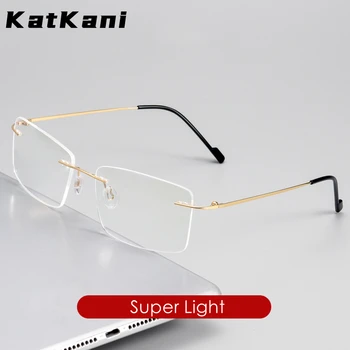KatKani Homens Ultra-Leve E Confortável, Óculos sem aro, do Quadro Elástico Super Liga Óptico de Óculos de grau Armação de 6043
