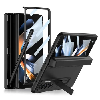 Magnético Caneta S Titular Case Para Samsung Galaxy Z Dobre 4 Dobre 3 de Couro e Vidro Temperado Flip Tampa do Suporte Para Galaxy Z Fold3 5G