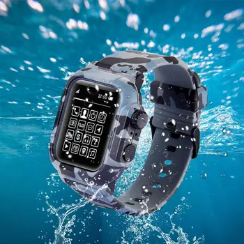 À prova d'água+Alça Para Apple relógio 6 5 4 SE 44mm de Esportes Pulseira de Silicone IP68 Anti-queda estojo de Proteção para o iwatch 3 2 1 42mm