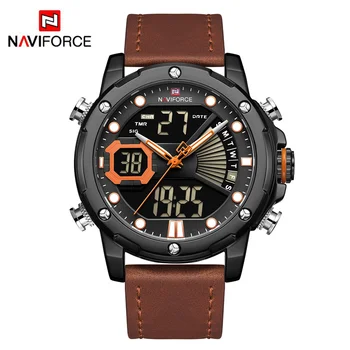 Top de marcas de Luxo NAVIFORCE Militares do Exército Homens Relógio Digital Led Desportivos em Couro Mens Relógios de Quartzo Relógio Relógio Masculino 2019
